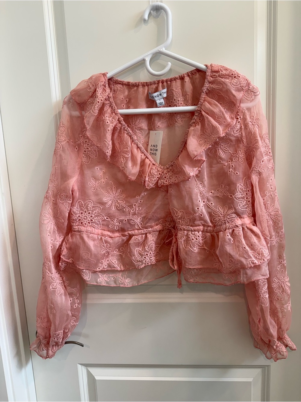 Pink Eyelet Ruffle Peplum Blouse
